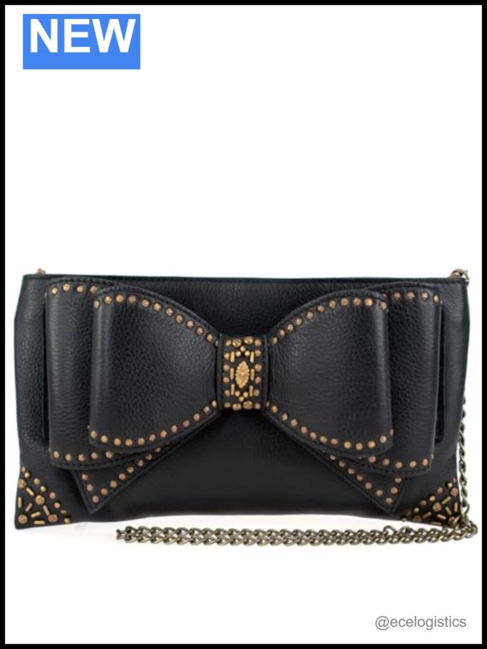 Studded Leather Bow Crossbody Bag Convertible Clutch